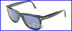 Authentic Tom Ford Leo FT0336 TF 336 01V Black Rectangle Sunglasses Blue Lens