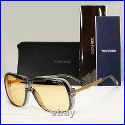 Authentic Tom Ford Mens Amber Grey Gold Square Sunglasses Caine TF 800 20E