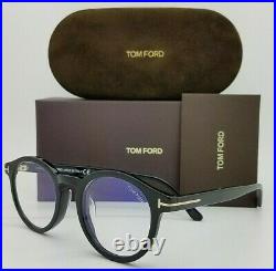 NEW Tom Ford Blue Block FT5529-F-B/V 001 50mm Black Gold Round AUTHENTIC 5523