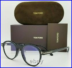 NEW Tom Ford Blue Block FT5606-F-B/V 001 49mm Black Gold Round AUTHENTIC 5606