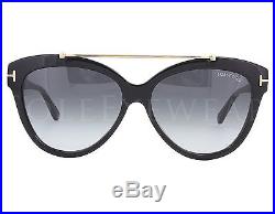 NEW Tom Ford FT0518 Livia 01B Shiny Black Gold / Grey Gradient Sunglasses