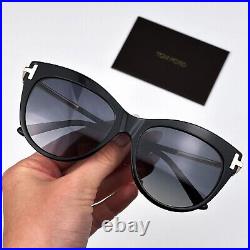 NEW Tom Ford FT0821/S KIRA 01D Shiny Black Polarized Gradient Smoke Sunglasses