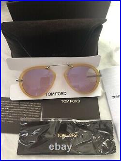 NIB Tom Ford TF Aaron 53mm Aviator Sunglasses Yellowithviolet $415