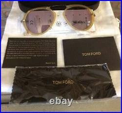 NIB Tom Ford TF Aaron 53mm Aviator Sunglasses Yellowithviolet $415