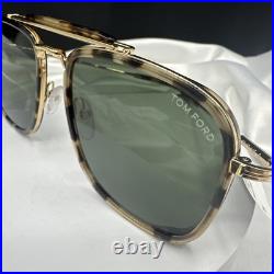 NWT TOM FORD HUCK Brown Tortoise Gold Green Lenses Sunglasses. # IF2677862. Italy