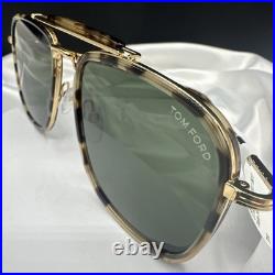 NWT TOM FORD HUCK Brown Tortoise Gold Green Lenses Sunglasses. # IF2677862. Italy