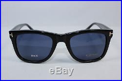 New AUTHENTIC TOM FORD LEO TF9336-01V Shiny Black / Solid Blue Sunglasses