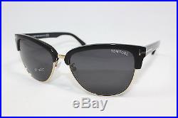 New Authentic TOM FORD FANY TF368-01A Shiny Black Gold / Smoke Solid Sunglasses