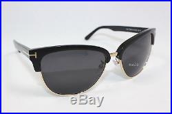 New Authentic TOM FORD FANY TF368-01A Shiny Black Gold / Smoke Solid Sunglasses