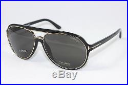 New Authentic TOM FORD SERGIO TF379-01A Shiny Black Gold / Smoke Sunglasses