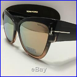 New Authentic Tom Ford Anoushka TF371 20G Shiny Black/ Gold Mirror Sunglasses