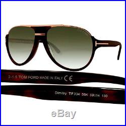 New Authentic Tom Ford Dimitry TF334 56K Dark Havana Aviator Sunglasses w case