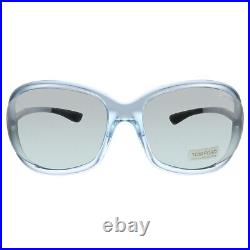 New Tom Ford FT 0008 93Q Blue Crystal Plastic Rectangle Sunglasses Grey Lens