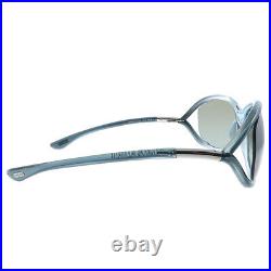 New Tom Ford FT 0008 93Q Blue Crystal Plastic Rectangle Sunglasses Grey Lens