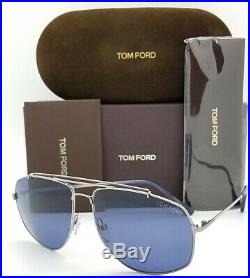 New Tom Ford Georges Aviator sunglasses TF0496 14V 61 Ruthenium Blue AUTHENTIC