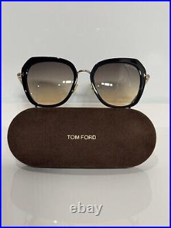 New Tom Ford Kenyan TF792 01B Black Gold Woman's Gradient Tint Sunglasses 54mm