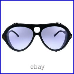 New Tom Ford Neughman TF 882 01Y Black Plastic Aviator Sunglasses Purple Lens