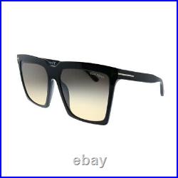 New Tom Ford Sabrina-02 TF 764 01B Shiny Black Plastic Sunglasses Yellow Lens
