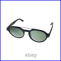 New Tom Ford TF 696 02N Matte Black Plastic Round Sunglasses Green Lens