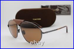 New Tom Ford Tf 1095 08e Ken Brown Leather Gunmetal Authentic Sunglasses 60-16