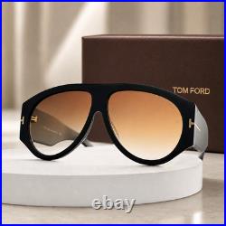 Om Ford Bronson TF1044 Black Aviator Sunglasses Brown Gradient 60-12-140