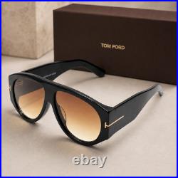 Om Ford Bronson TF1044 Black Aviator Sunglasses Brown Gradient 60-12-140
