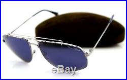 RARE TOM FORD GEORGES Ruthenium Blue Lens Pilot Sunglasses TF 496 FT 0496 14V