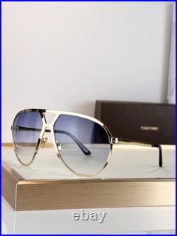 TOM FORD 1060 Clear Blue Lenses, Gold Frame Aviator Sunglasses 64-14-135