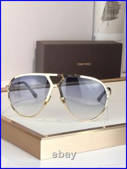 TOM FORD 1060 Clear Blue Lenses, Gold Frame Aviator Sunglasses 64-14-135