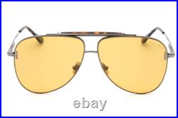 TOM FORD BRADY FT1018 08E Sunglasses Gunmetal Frame Brown Yellow Lenses 60mm