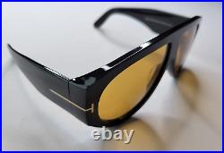 TOM FORD BRONSON TF1044 ECO 01E BLACK MEN'S BIG SUNGLASSES w YELLOW LENS ITALY