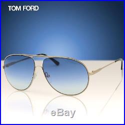TOM FORD Cliff FT-0450 28P Men Gold & Blue Curved Aviator Pilot Sunglasses 61mm