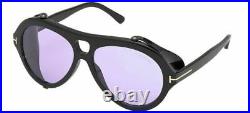 TOM FORD FT0882 01Y Neughman Shiny Black Violet Aviator Men's 60 mm Sunglasses