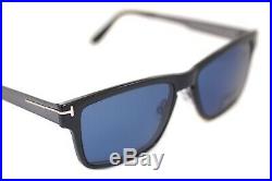 TOM FORD FT5475 12V Men Square Metal Eyeglasses GREY + CLIP ON BLUE SUNGLASSES