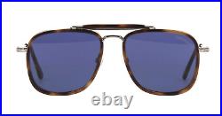 TOM FORD HUCK FT0665 53V Sunglasses Blonde Havana Frame Blue Lenses 58mm