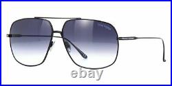 TOM FORD JOHN-02 FT0746 01W Sunglasses Black Frame Blue Gray Gradient Lens 62mm
