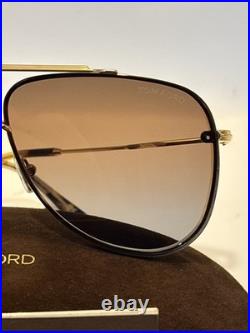 TOM FORD LEON TF1071 30F Gold Brown Metal Aviator Sunglasses Authentic 1071