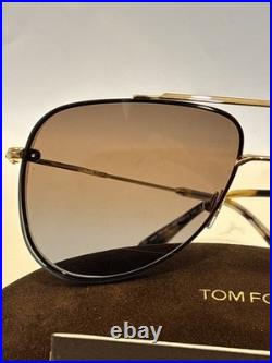 TOM FORD LEON TF1071 30F Gold Brown Metal Aviator Sunglasses Authentic 1071