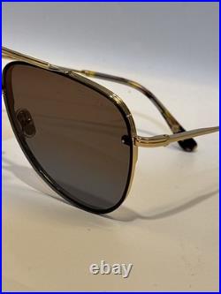 TOM FORD LEON TF1071 30F Gold Brown Metal Aviator Sunglasses Authentic 1071