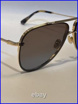 TOM FORD LEON TF1071 30F Gold Brown Metal Aviator Sunglasses Authentic 1071