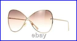 TOM FORD NICKIE FT0842 28F Sunglasses Rose Gold Frame Brown Gradient Lenses 66mm