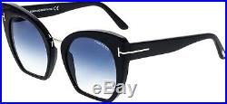 TOM FORD SAMANTHA-02 TF 553 01W Black Silver Blue Gradient Lens Women Sunglasses