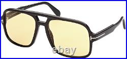 TOM FORD Sunglasses FALCONER-02 FT0884 Shiny Black Yellow Lens 01E Authentic NEW
