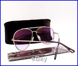 TOM FORD TF 497 28Y Indiana Aviator Sunglasses Rose Gold Violet New