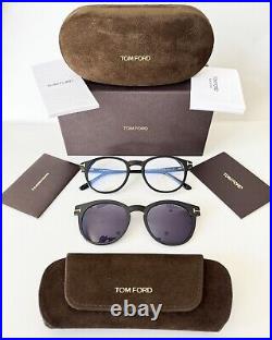 TOM FORD TF 5823-H-B ECO 001 BLACK ROUND CLIP ON EYEGLASSES SUNGLASSES NEW 50mm