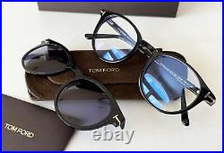 TOM FORD TF 5823-H-B ECO 001 BLACK ROUND CLIP ON EYEGLASSES SUNGLASSES NEW 50mm