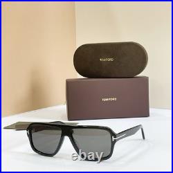 TOM FORD TF1335 Oversized Shield Sunglasses Shiny Black Grey Lens 63-11-140