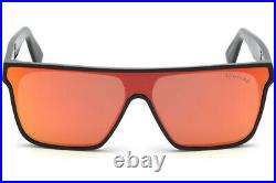 TOM FORD WHYAT FT0709 01U Sunglasses Shiny Black Frame Red Mirrored Lenses