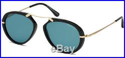 Tom Ford Aaron Vintage-Aviator Black/Azure Sunglasses Made In Italy FT0473 01V