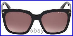 Tom Ford Amarra Women's Shiny Black Square Sunglasses FT0502-01T-55 Italy